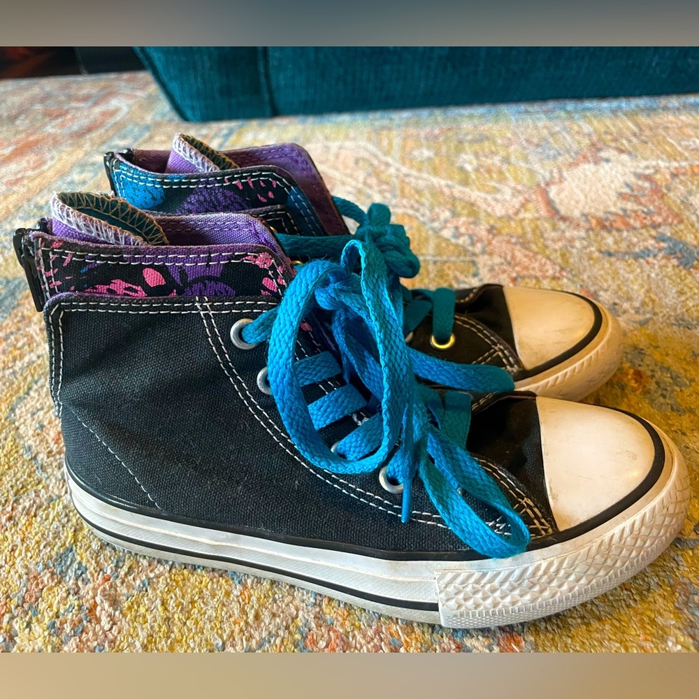 Converse 12 Zip-Up Heel with Two-Panels of Fabric. Purple, pink & blue-  VGUC